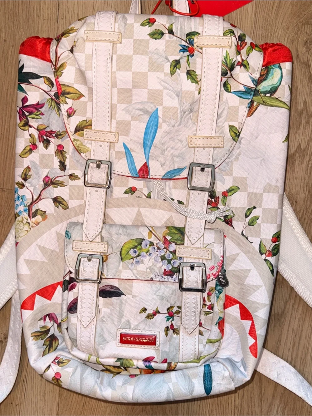 Sprayground White Floral Bird Mini Backpack RARE BILLIONAIRE TAG NWT